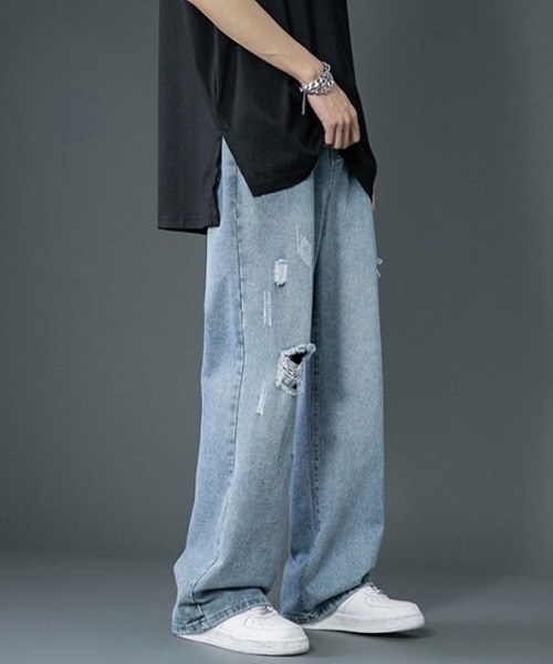 「Anchor Smith」 ダメージ加工デニムパンツ M サックスブルー メンズ