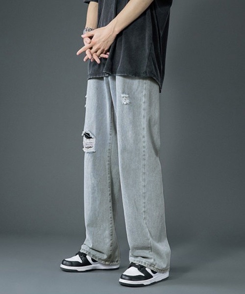 「Anchor Smith」 ダメージ加工デニムパンツ M サックスブルー メンズ
