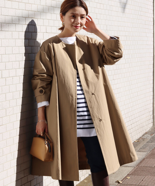 JOURNAL STANDARD ベージュ ロングコート 38 JOURNAL STANDARD（ジャーナルスタンダード） ノーカラーコート 38