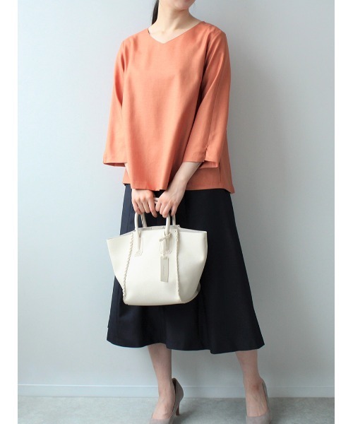 「fleur by mint breeze」 7分袖ブラウス LL オレンジ レディース_画像8