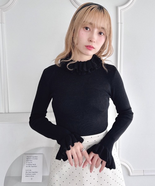 Loueme ニット セーター 「5色展開」フリルハイネックリブニット