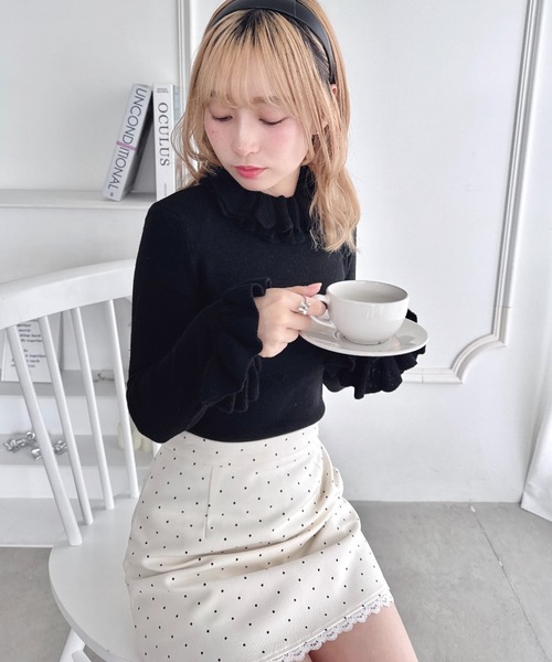 Loueme ニット セーター 「5色展開」フリルハイネックリブニット