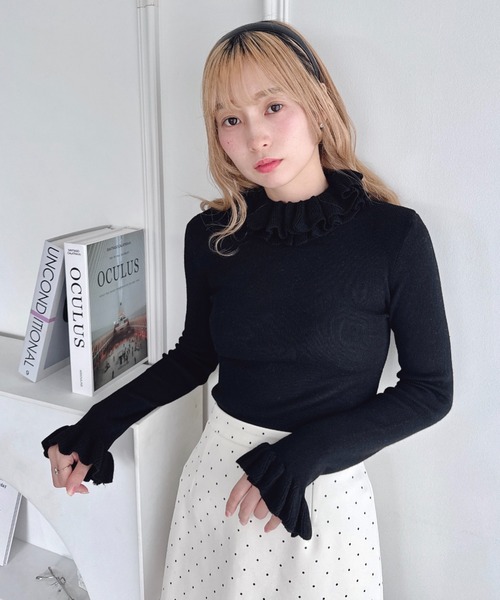 MSGM  ハイネックリブ編みフリルニット ブラック MSGM - MSGM ハイネックリブ編みフリルニット ブラックの通販 by