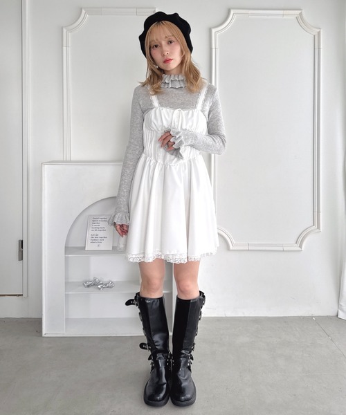 Loueme ニット セーター 「5色展開」フリルハイネックリブニット