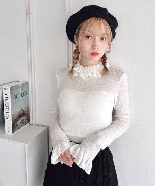 Loueme タートルネック ニット セーター 「5色展開」フリルハイネック