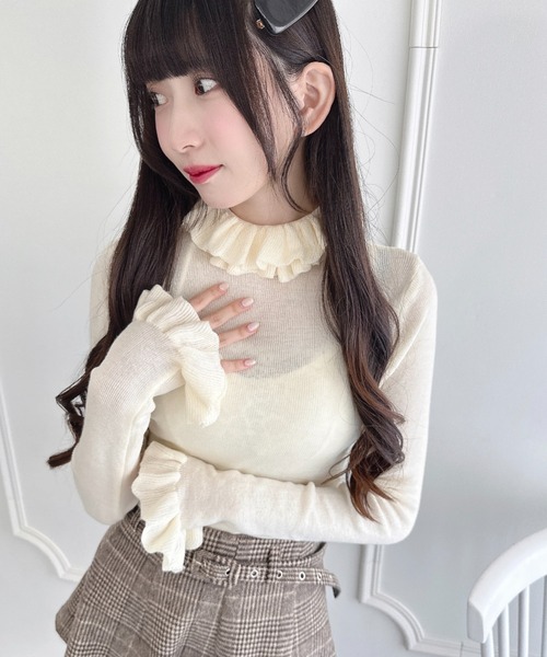 Loueme ニット セーター 「5色展開」フリルハイネックリブニット