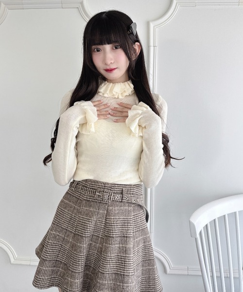Loueme ニット セーター 「5色展開」フリルハイネックリブニット