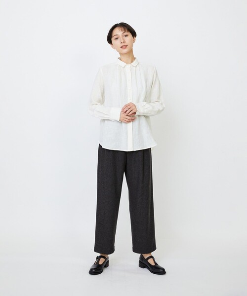 美品＊ロワズィール グランジリネンミニカラーシャツ 白系 麻100