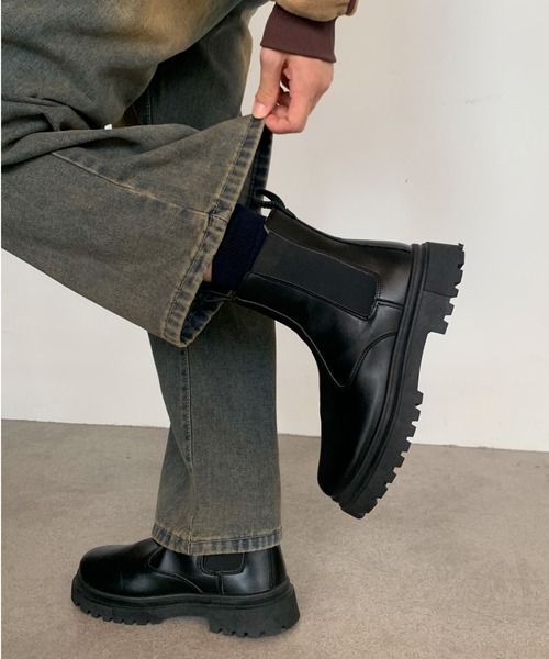 link lot ブーツ 「25年秋冬新作」サイドゴア厚底ブーツ メンズ