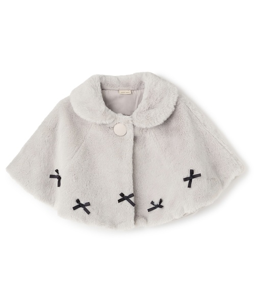 BABY ホワイトファーロゴボーダーケープ リボン付き　未使用品 mmbolerok.jpg