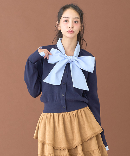 【美品】ブルーレーベル☆チェック☆リボンタイ☆ニット☆トップス LA BELLE ETUDE（ラベルエチュード） ニット セーター ミックスカラー