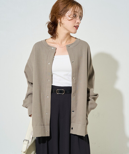 プリーツプリーズ　クリーム色五分袖ロングカーディガン Cookie Chocolate / バックプリーツロングカーディガン◇SALE商品 返品