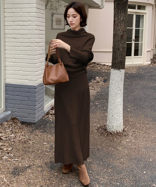 Aelina セットアップ シンプルトップスハイウエストロングスカート