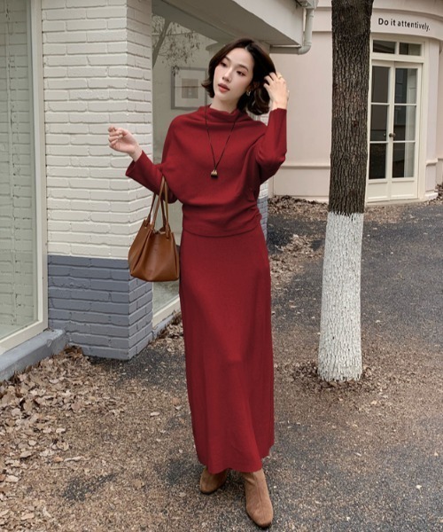 Aelina セットアップ シンプルトップスハイウエストロングスカート