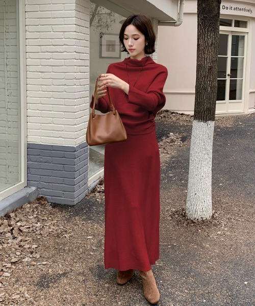 Aelina セットアップ シンプルトップスハイウエストロングスカート