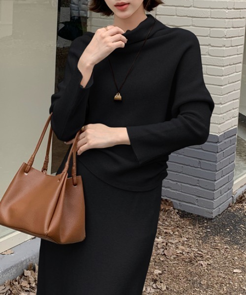 Aelina セットアップ シンプルトップスハイウエストロングスカート