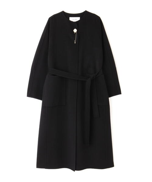 美品 ADORE アドーア ウール混 ノーカラーケープコート 黒 36 ADORE / アドーア | ノーカラーミディコート | 36 | ネイビー