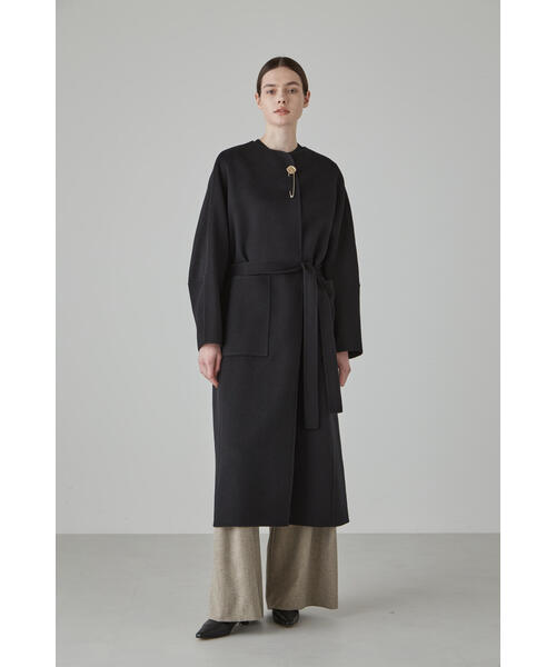 美品 ADORE アドーア ウール混 ノーカラーケープコート 黒 36 ADORE（アドーア） ノーカラーコート コート ピュアカシミヤコート