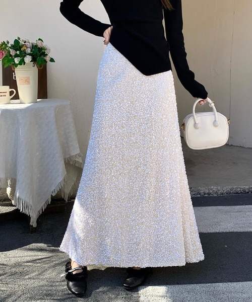 フレアスカート ライトグレー スパンコール スカート スパンコールデザインフレアスカート : ZOZOTOWN Yahoo!店