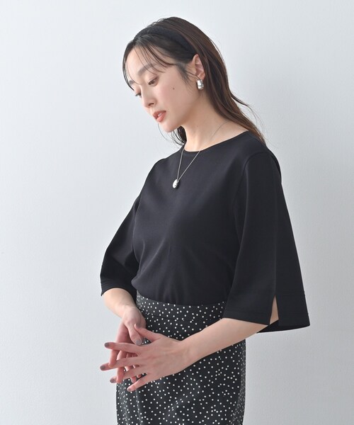 ニット セーター 「洗える/清涼感」袖スリットニットプルオーバー レディースの画像