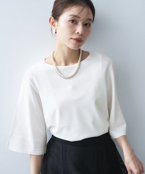 ニット セーター 「洗える/清涼感」袖スリットニットプルオーバー レディースの画像
