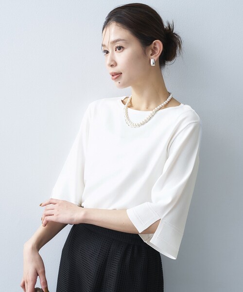 ニット セーター 「洗える/清涼感」袖スリットニットプルオーバー レディースの画像