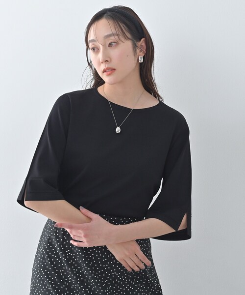ニット セーター 「洗える/清涼感」袖スリットニットプルオーバー レディースの画像