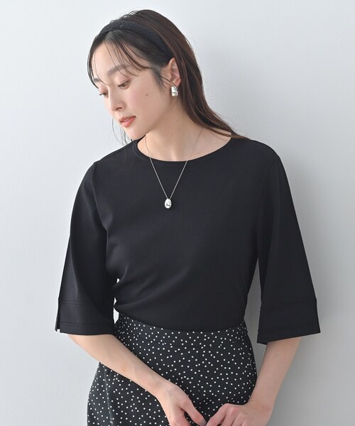 ニット セーター 「洗える/清涼感」袖スリットニットプルオーバー レディースの画像