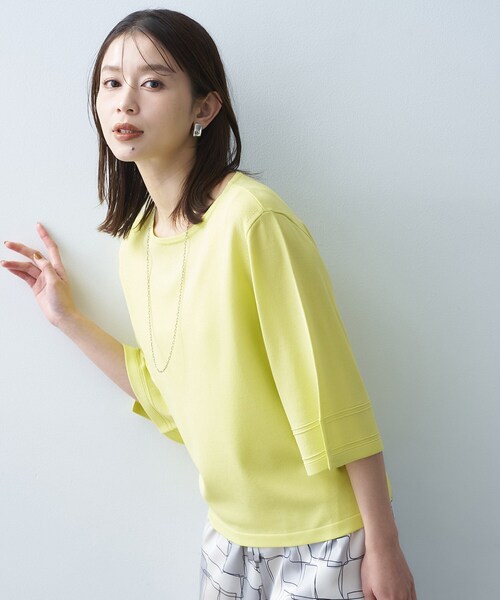 ニット セーター 「洗える/清涼感」袖スリットニットプルオーバー レディースの画像