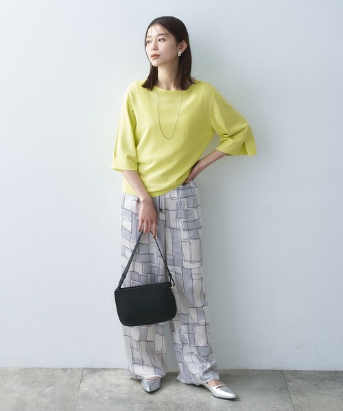 ニット セーター 「洗える/清涼感」袖スリットニットプルオーバー レディースの画像