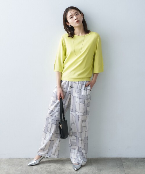 ニット セーター 「洗える/清涼感」袖スリットニットプルオーバー レディースの画像