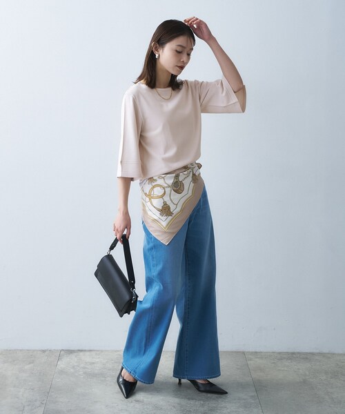 ニット セーター 「洗える/清涼感」袖スリットニットプルオーバー レディースの画像