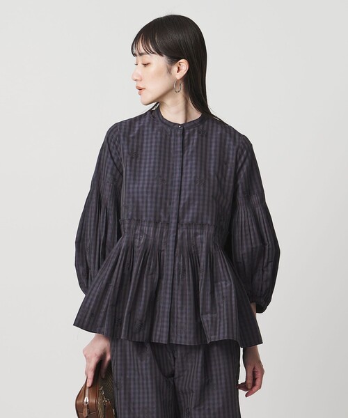 ドゥロワー 21SS フラワー ジャカード タック ブラウス 七分袖 38 セットアップ対応】花唐草カットジャカード タックフレアブラウス