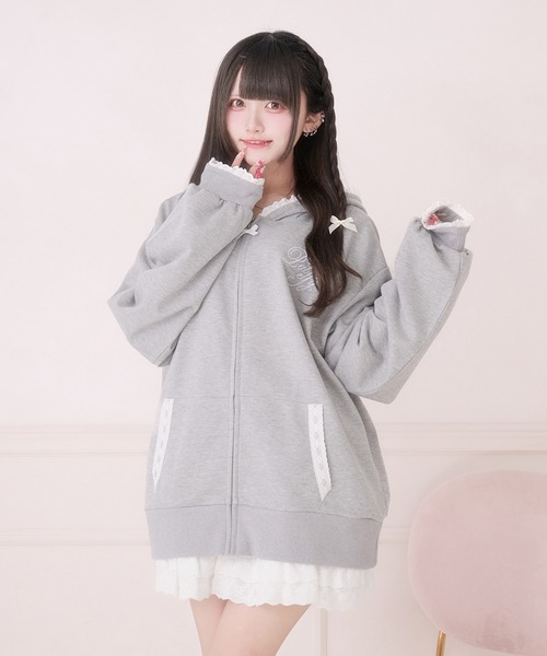 Pal elfy カーディガン コットンレース付きパーカー レディース
