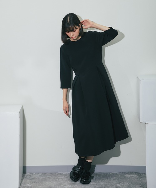 「SMILE ORCHID」 7分袖ワンピース M ブラック レディース_画像4
