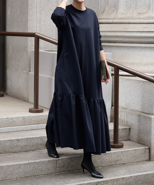 BEARDSLEY ビアズリー パフスリーブ ロングワンピース 濃紺 フリー BEARDSLEY（ビアズリー） 長袖ワンピース フリー ネイビー レディース