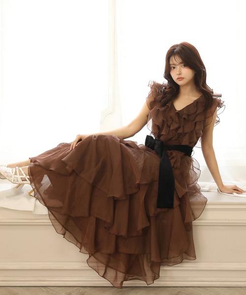 Seemi by NICE CLAUPフリルロングワンピース ピンク Seemi.by NICE CLAUP ワンピース 夏 フリルロングワンピース