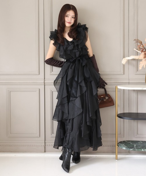 【予約品】 Seemi.by NICE CLAUP フリルロングワンピース Seemi.by NICE CLAUP ワンピース 夏 フリルロングワンピース