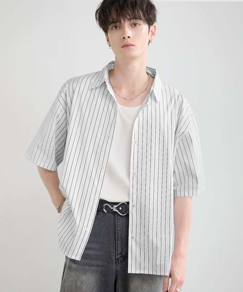 LILL（リル） シャツ 半袖 リラクシングピンストライプレギュラー 