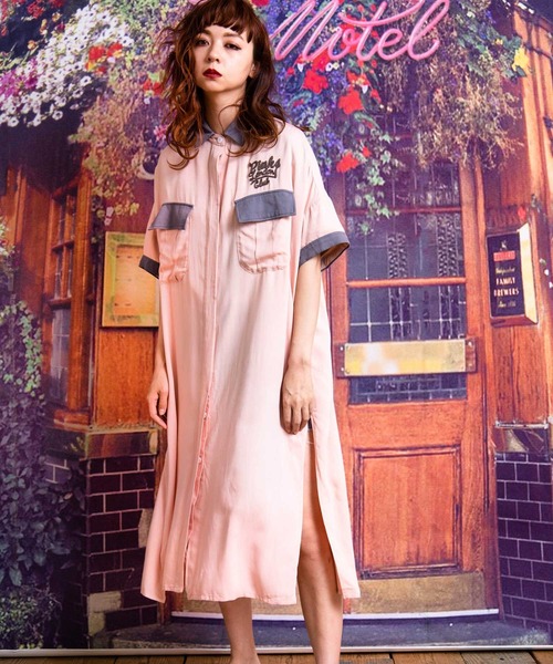 RNA（アールエヌエー） シャツワンピース D1604 PINK MOTEL カラー