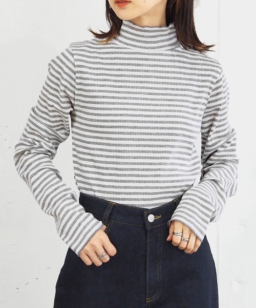 tシャツ テレコボーダー ハイネックカットソー レディース tiptop tシャツ テレコハイネックカットソー レディース