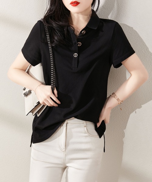 BLANC FICELLE ポロシャツ ポロ メタルボタン ポロシャツ レディース