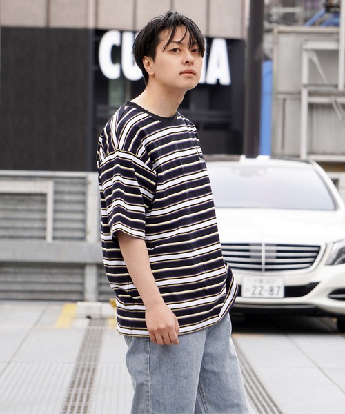 A.P.C. メンズ マルチボーダー Mサイズ Tシャツ ワンポイント tシャツ マルチボーダー ワンポイント刺繍 Tシャツ / Multi