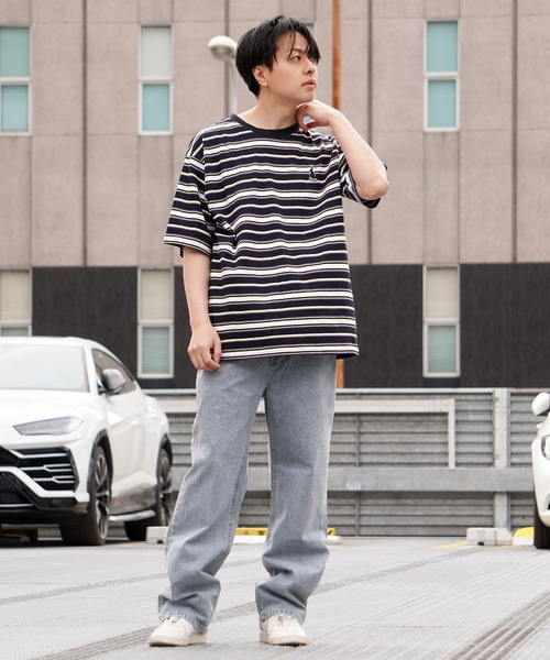 tシャツ マルチボーダー ワンポイント刺繍 Tシャツ / Multi