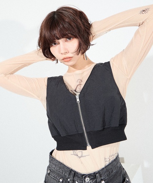 ベスト ジレ リバーシブルMA-1ビスチェ○セットアップ対応○「ELLEgirl 