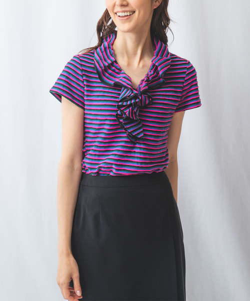 NARACAMICIE / ナラカミーチェ マルチボーダーフリルカットソー セール】マルチボーダーフリルカットソー（Tシャツ/カットソー