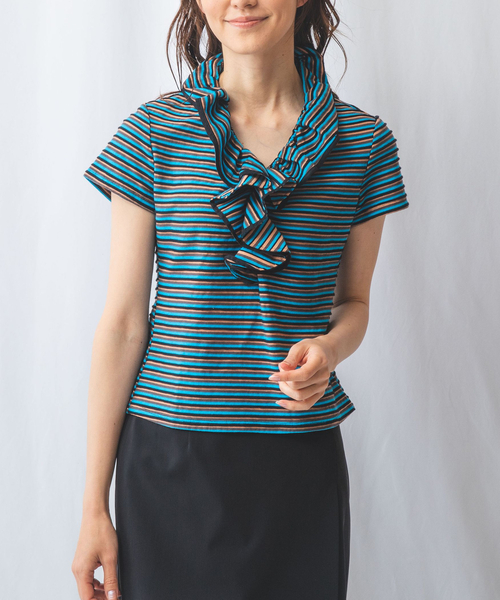 NARACAMICIE / ナラカミーチェ マルチボーダーフリルカットソー NARACAMICIE tシャツ マルチボーダーフリルカットソー