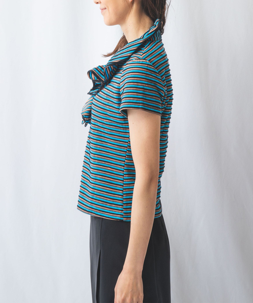 NARACAMICIE / ナラカミーチェ マルチボーダーフリルカットソー NARACAMICIE tシャツ マルチボーダーフリルカットソー