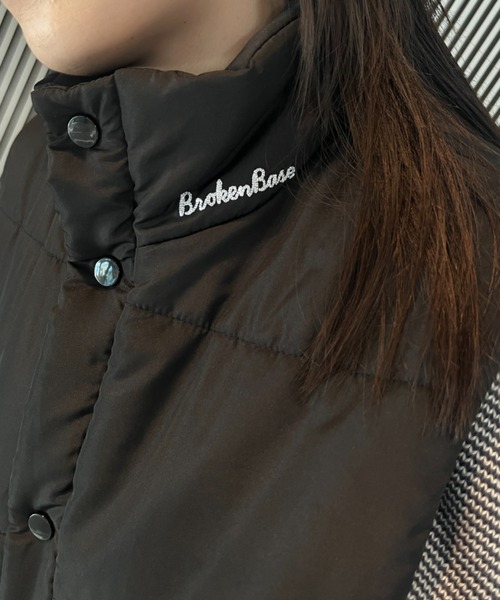 45rpm 中綿 ベスト ナイロン ボタン 刺繍ロゴ ワンポイント ポケット BROKEN BASE ベスト ジレ ワンポイント刺繍入り中綿ベスト