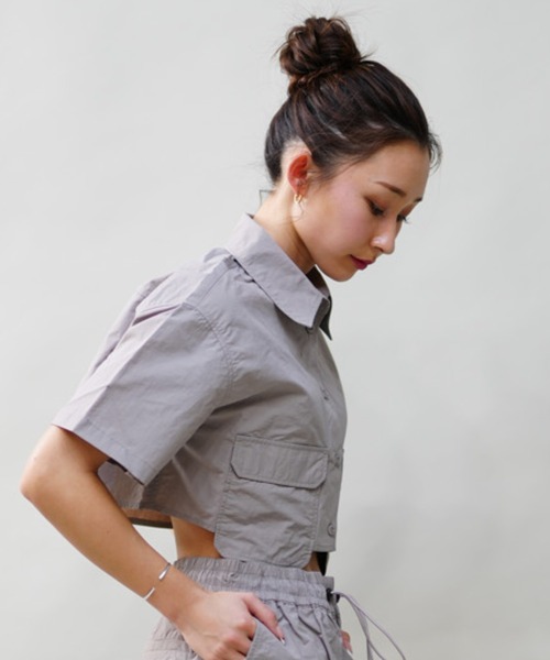 Dickies ディッキーズ レディース ナイロン ショート丈 半袖 ワークシャツ セットアップ対応 80488500 ムラサキスポーツ限定 Dickies ディッキーズ レディース ナイロン ショート丈 半袖